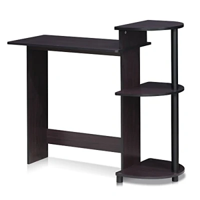 Afbeelding van Compact computerkantoor, pc bord, kantoorbord, met planken, donkere walnoot, 99 (breedte) x 85,3 (hoogte) 39,4 (diepte) cm