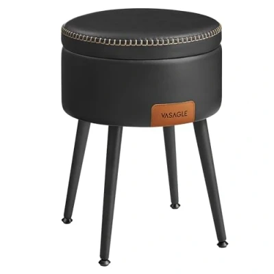 Afbeelding van VASAGLE EKHO Collectie Opbergkruk, kaptafelkruk, PU met stiksels, midden van de eeuw modern, ronde opbergkruk stalen poten, capaciteit 150 kg