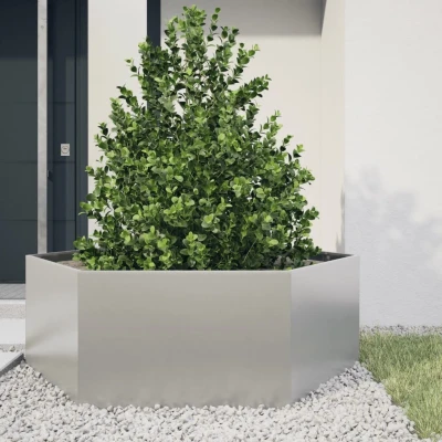 Afbeelding van vidaXL Plantenbak zeshoek 138x120x45 cm roestvrijstaal