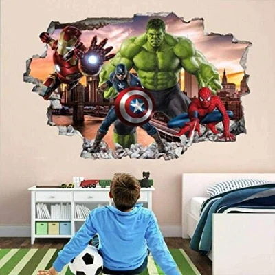 Afbeelding van 3D View Muursticker Vinyl Muurstickers Avengers Kinderkamer decoratie poster