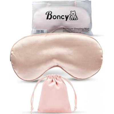 Afbeelding van Boncy Verstelbaar Zijde Slaapmasker met Opbergzakje Roze Oogmasker Slaapmaskers Vrouwen en Mannen