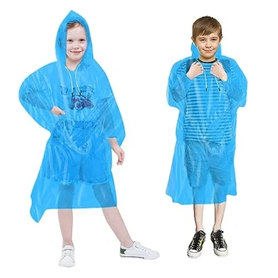 Afbeelding van Vicloon regenjas voor kinderen, herbruikbare met mouwen, uniseks poncho jongens en meisjes, geschikt reizen, wandelen, kamperen outdooractiviteiten, Blauw