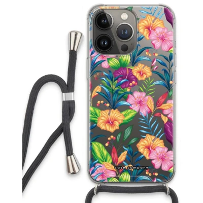 Afbeelding van Case Company® hoesje met Koord geschikt voor iPhone 13 Pro Tropisch 2 Telefoonhoesje Zwart Extra Bescherming aan alle Kanten en Over de Schermrand