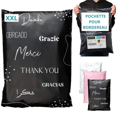 Afbeelding van 20 Verpakkingen XXL Vinted Pakket met Slip GROOT FORMAAT 60x45cm 100% ONDOORZICHTIG/ULTRABESTENDIG/WATERDICHT Plastic Verzend Envelop Kleding &amp; Karton Verzendetui/Zak Hartelijk dank