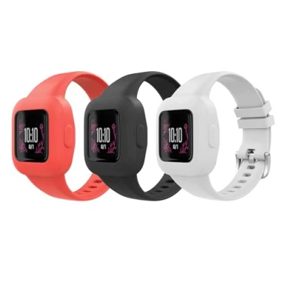 Afbeelding van MoKo Set van 3 armbanden, compatibel met Garmin Vivofit jr. voor kinderen, reserveband siliconen, zwart + rood wit