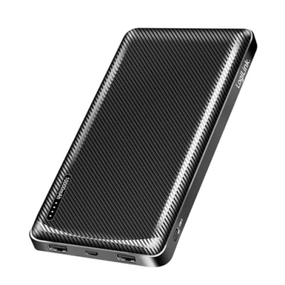 Afbeelding van Powerbank, 10.000 mAh, 2 x USB A + 1 C poort (voor apparaten) met snellaadfunctie, micro (opladen van de powerbank), zwart