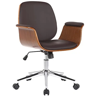 Image de CLP Fauteuil de bureau Kemberg en similicuir avec coque d&#039;assise bois Noyer / Marron