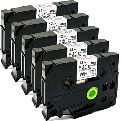 Afbeelding van NEOUZA 5PK Compatibel voor Brother P Touch Gelamineerde TZe TZ Label Tape Cartridge 12mmx8m (TZe Fx231 Flexibele identificatielabels Kabeldraad, Zwart op Wit)