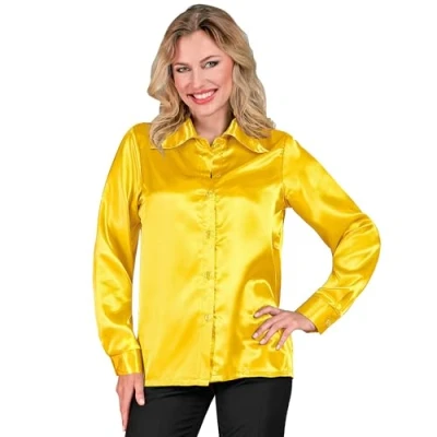 Afbeelding van Widmann Feesten &amp; Gelegenheden Kostuum Jaren 70 Blouse Satijn Geel Vrouw Small Carnavalskleding Verkleedkleding