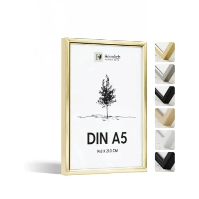 Afbeelding van Heimlich® 1 x DIN A5 fotolijst 15 21 cm, goudkleurig metalen frame, documentenlijst 14,8 grote collage, aluminium lijst,