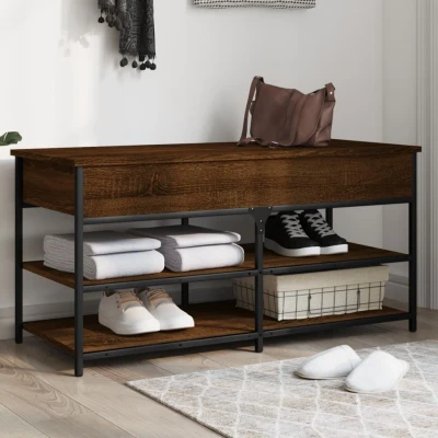 Afbeelding van Schoenenbankje 100x42,5x50 cm bewerkt hout bruineikenkleurig