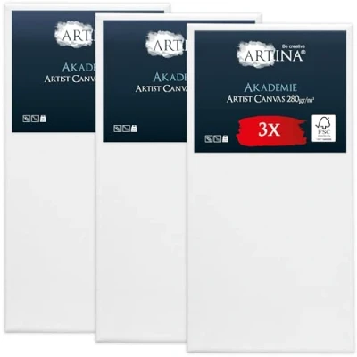 Afbeelding van Artina Set van 3 Schildersdoeken 50x100 cm FSC® Schildersdoek Stuks Akademie Canvas Dubbel Geprimed Spieraam Wit