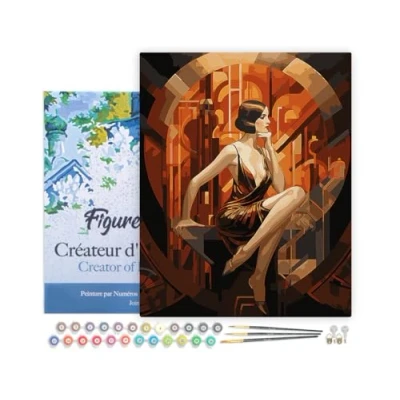 Afbeelding van Figured&#039;Art Schilderen op Nummer Volwassenen met lijst Zittende Art Deco Vrouw Handwerk acrylverf Kit DIY Compleet 40x50cm Canvas al ingelijst