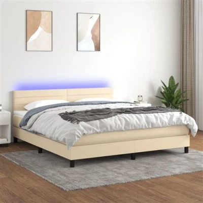 Image de vidaXL Sommier à lattes de lit et matelas LED Crème 160x200cm Tissu