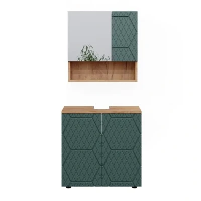 Afbeelding van Vicco Badkamermeubel set Irma, Groen/Krachtige eik goud, 2 delen, basiseenheid 60 cm