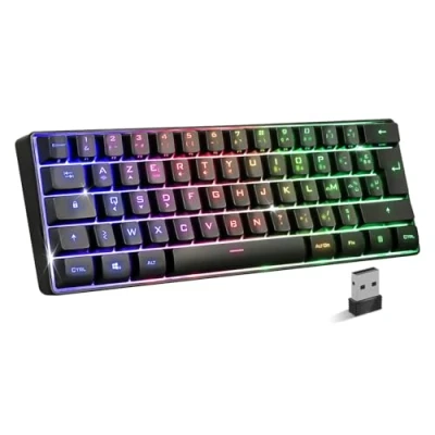 Afbeelding van Spirit Of Gamer Elite K50, draadloos TKL gaming toetsenbord &amp; Bluethooth oplaadbaar, compacte lay out 60%, stille Azerty toetsen, RGB, looptijd 300 uur, anti ghosting, PC/Mac,