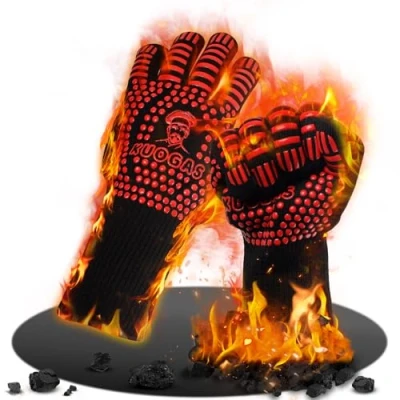 Afbeelding van Barbecuehandschoenen, keukenhandschoen voor barbecue, oven, hittebescherming tot 800 C, oven keukenhandschoenen, ovenhandschoenen, anti hitte handschoen (rood, M)