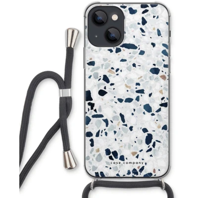 Afbeelding van Case Company® hoesje met Koord geschikt voor iPhone 13 Terrazzo N1 Telefoonhoesje Zwart Extra Bescherming aan alle Kanten en Over de Schermrand