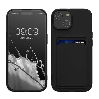 Afbeelding van kwmobile telefoonhoesje geschikt voor iPhone 15 Hoesje met pasjeshouder TPU case in zwart