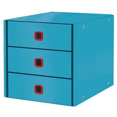 Afbeelding van Leitz Cosy Click &amp; Store Kartonnen A4 Ladekast met 3 Laden 81% Gerecycled Karton 28.6 x 28.2 35.8 cm (BxHxD) Opvouwbare Sorteerdoos Sereen Blauw