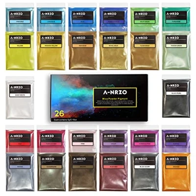 Afbeelding van Micapoeder, kunsthars, pigment, 26 kleuren, natuurlijke cosmetica, gebruikt in epoxyhars, zeepkleuren, kaarsenproductie, lipgloss 0,18 oz/5 g