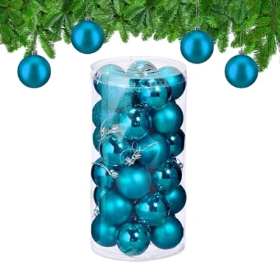 Afbeelding van kerstballen set van 30 plastic Ø 6 cm onbreekbaar petrol