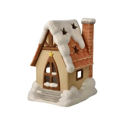 Afbeelding van Goebel Kerst Windlicht Schuur Aardewerk 19cm theelicht waxinelicht houder