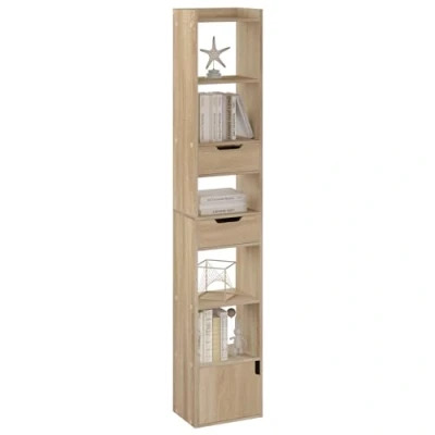 Afbeelding van WOLTU SK042hei Boekenrek, boekenrek met 6 planken, 2 laden en 1 deur, hout, voor woonkamer, slaapkamer, kantoor, licht eiken