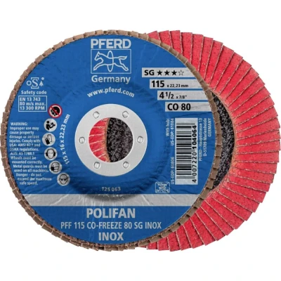 Afbeelding van PFERD 67611580 PFF 115 CO FREEZE 80 SG INOX Lamellenschijf Diameter mm Boordiameter 22.23 Legering op nikkelbasis, Superlegeringen nikkel of