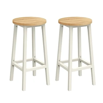 Afbeelding van Barkrukken, 2 delige set, barstoelen, keukenstoelen met metalen frame, eenvoudige montage, voetensteun, voor keuken, woonkamer, eetkamer, eikenbeige wit