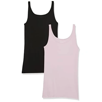 Image de Amazon Essentials Lot de 2 débardeurs à fines bretelles pour femme, coupe ajustée, noir/lilas, taille XXL