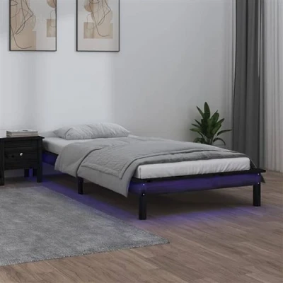 Afbeelding van vidaXL Bedframe LED massief hout zwart 100x200 cm