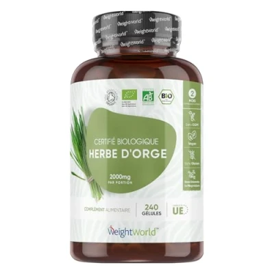 Afbeelding van WeightWorld Biologische Gerstegras capsules 2000 mg Barley Grass per portie 240 vegan voor 2 maanden voorraad