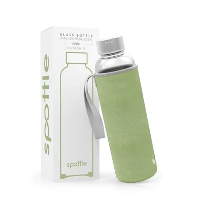 Afbeelding van spottle® Glazen fles met neopreen hoes in 550 ml, groen