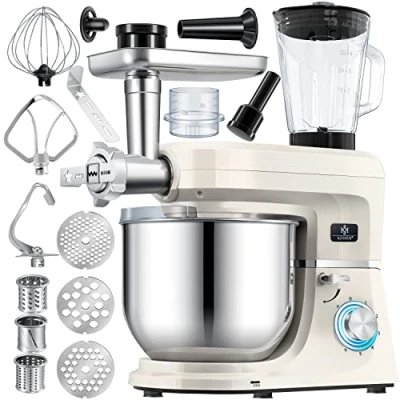 Afbeelding van KESSER® K KM 3000 Universele keukenmachine 3 in 1 met vleesmolen, kneedmachine, multifunctionele mixer, 1,5 liter sapcentrifuge, worstset, pasta en koekjesvormen, zwart