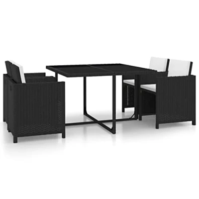 Afbeelding van 5 delige Tuinset met kussens poly rattan zwart
