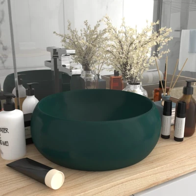 Afbeelding van Wastafel rond 40x15 cm keramiek mat donkergroen