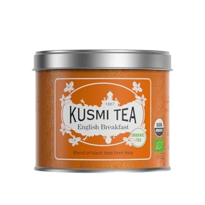 Image de Kusmi Tea English Breakfast Bio Thé Noir Biologique Mélange de Thés Noirs d&#039;Asie Ceylan et Assam Boîte Métal 100g Quantité pour environ 50 Tasses