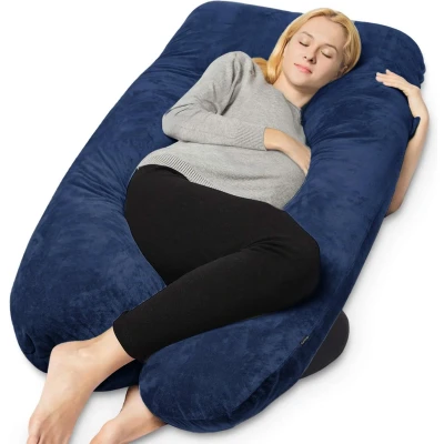 Afbeelding van Earkings Zwangerschapskussen Zijslaapkussen 140x80cm U vorm met Afneembare hoes Body Pillow blauw