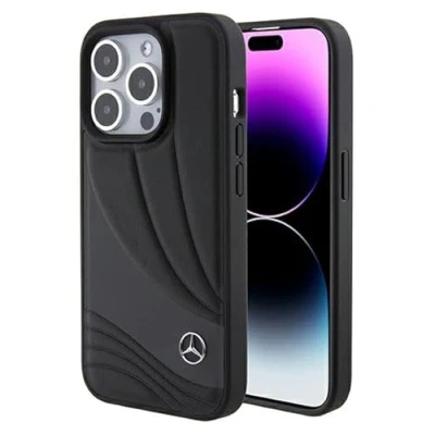 Afbeelding van Mercedes MEHCP15L8ROLK beschermhoes voor iPhone 15 Pro 6,1 inch zwart lederen harde hoes golfpatroon
