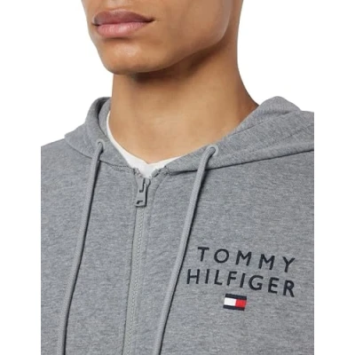 Image de Tommy Hilfiger Pull à capuche zippé avec logo pour homme, Gris (gris moyen chiné), M