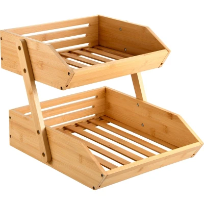 Afbeelding van Kesper Keuken aanrecht etagiere 2 niveaus bamboe rekje/organizer 28 x 32 27 cm lichtbruin fruitschaal