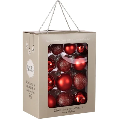 Afbeelding van House of Seasons Kerstballen Set 26 Stuks Ø7 cm Glas Rood