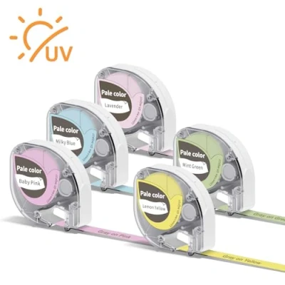 Afbeelding van Phomemo 5 stuks compatibele labelstrips 12 mm x 4 m, grijs op meerkleurig, hittebestendig, zelfklevend, voor P12 en Dymo LetraTag LT100H LT100T QX50 XR XM 2000 Plus labelprinter