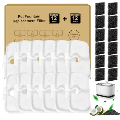 Afbeelding van Filter voor drinkfontein katten, van roestvrij staal, 2,5 l, bloemenfontein, kleur 2 vervangingsfilter fontein met hars en actieve kool (12 stuks)