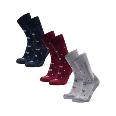 Afbeelding van DANISH ENDURANCE 3 paar wandelsokken van merinowol, anti blaren, voor heren en dames, Wintereditie (1 marineblauw, 1 rood, lichtgrijs)