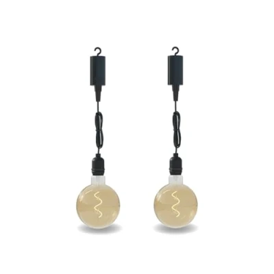Afbeelding van Calex Hanglamp voor buiten 2 Stuks Pendel Buitenverlichting op batterij Goud Filament Lichtbron Zwart Sierlamp Decoratief 4 lumen Zachte lichtoutput