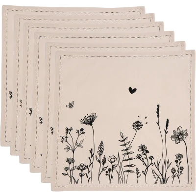 Afbeelding van Clayre &amp; Eef Servetten Katoen Set van 6 40x40 cm Beige Zwart