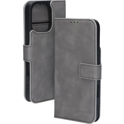 Afbeelding van Mobiparts hoesje geschikt voor Apple iPhone 16 Pro Wallet/Boekhoesje Eco Leer Magneet Sluiting Opberg vakken Grijs