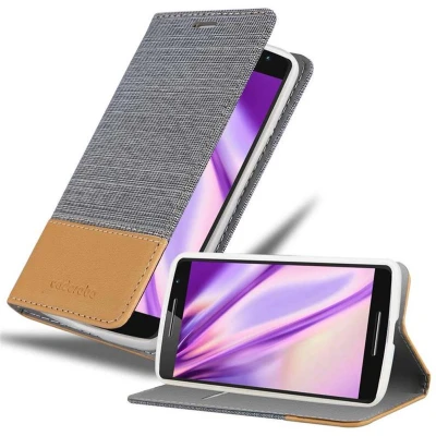 Afbeelding van Cadorabo Hoesje geschikt voor Motorola MOTO X PLAY in LICHTGRIJS BRUIN Beschermhoes met magnetische sluiting, standfunctie en kaartvakje Book Case Cover Etui